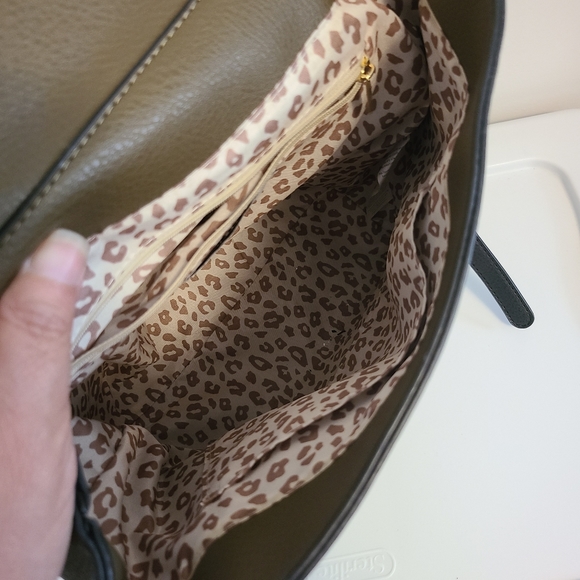 EUC Just Fab Backpack/Purse - Olive green w/ Cheetah print - Picture 10 of 15
